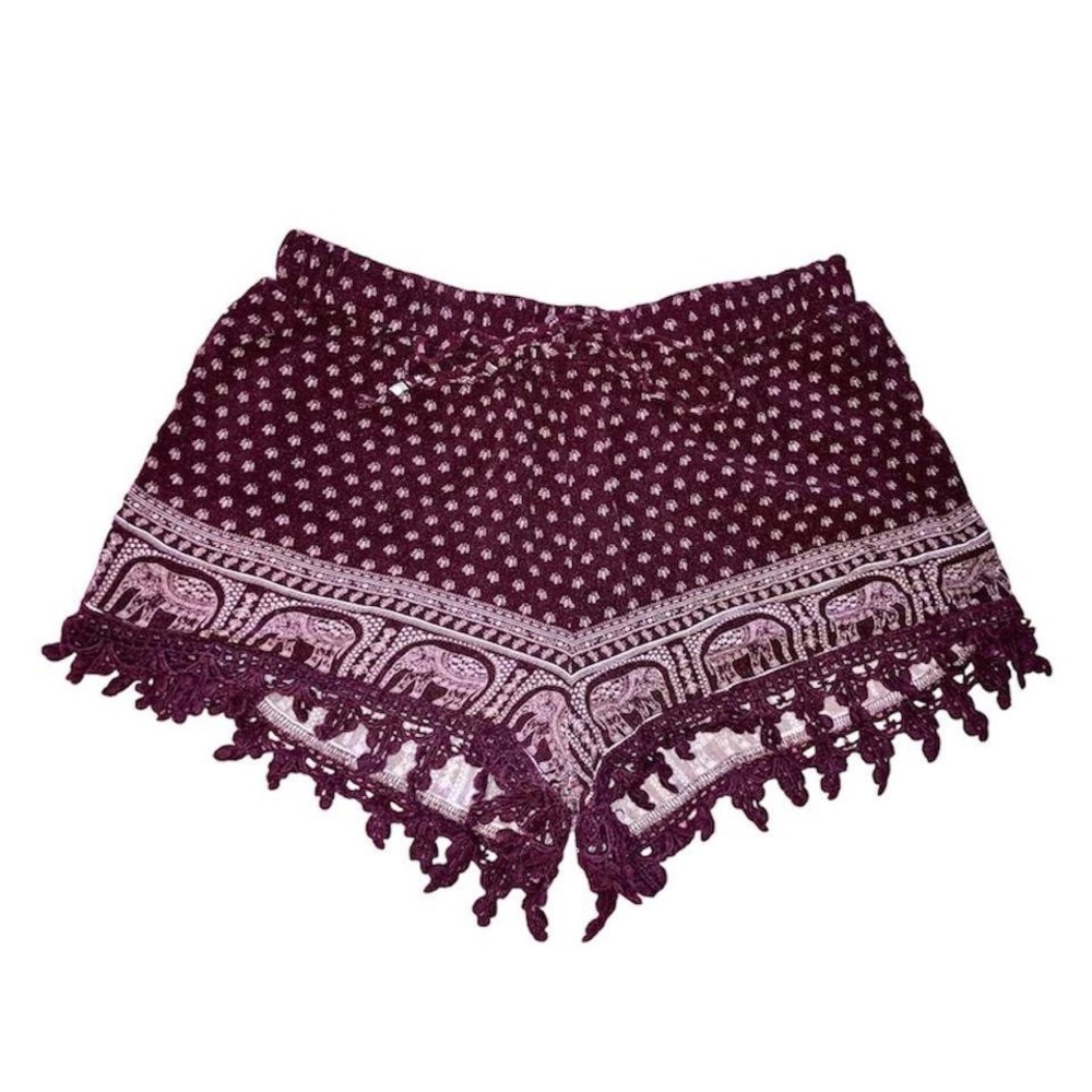 Empyre maroon tribal elaphant shorts zumiez boho festival hippie Aztec shorts